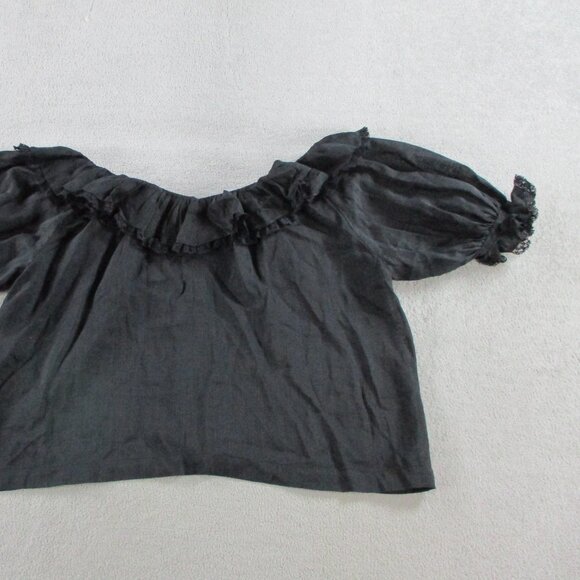 DOEN Samara Top Womens Small Black Ramie Tencel Blend Lace Ruffles Puff Sleeve - Picture 7 of 14